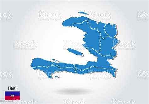 Haiti Map Design With 3d Style Blue Haiti Map And National Flag Simple