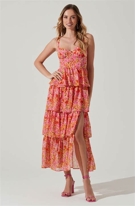 Midsummer Floral Tiered Maxi Dress Green Orange Multi Xl