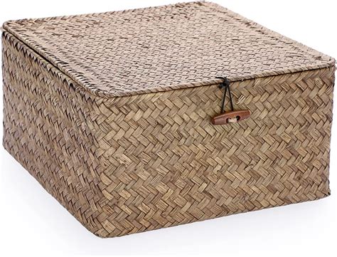 BTSKY Woven Wicker Storage Bins With Lid Extra Large Natural Seagrass