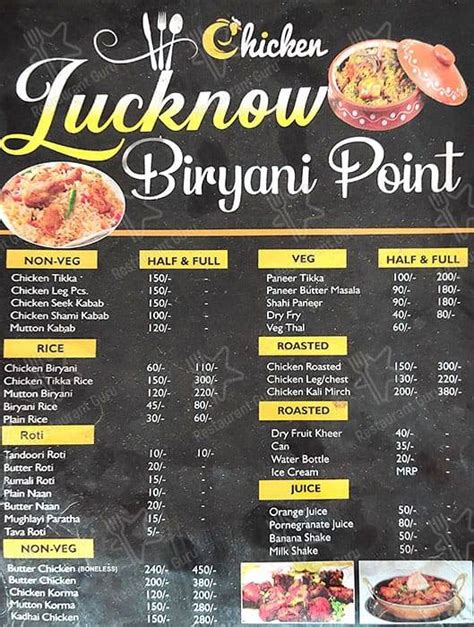 Menu at Lucknow Biryani Point, Allahabad