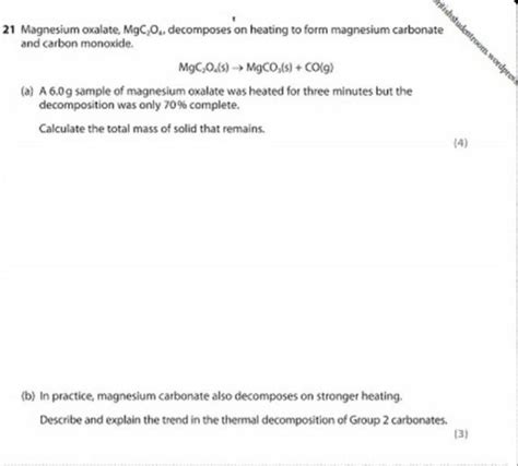 Solved Magnesium Oxalate Mgc Decomposes On Heating To Chegg