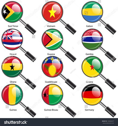 Set Flags World Sovereign States Magnifying Stock Vector (Royalty Free ...