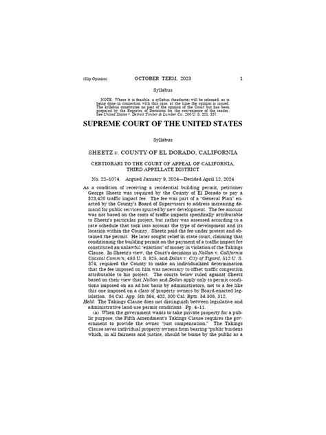 Sheetz V El Dorado County Partial Pdf Eminent Domain Supreme