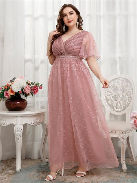 Plus Butterfly Sleeve Guipure Lace Contrast Ruched Bust Bridesmaid