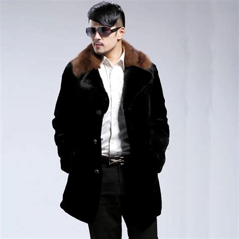 New 2017 Winter Men Medium Long Faux Mink Fur Coats Male Imitation Fur Outerwear Casual Plus