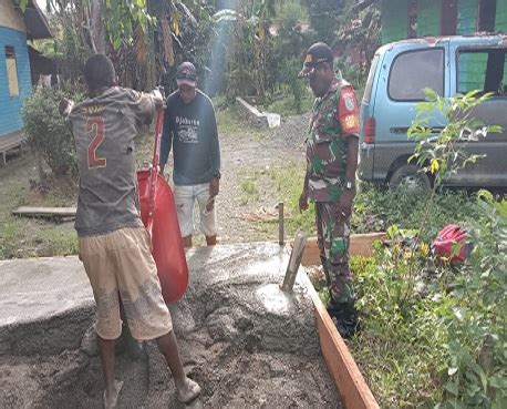 Babinsa Kali Harapan Bantu Warga Cor Jalan Kampung Nabire Net