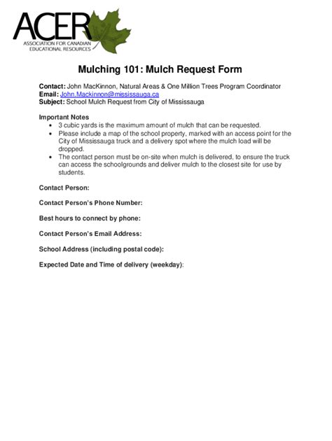 Fillable Online Mulching Mulch Request Form Fax Email Print