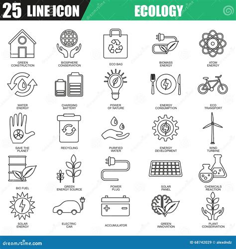 Thin Line Icons Set Of Ecological Energy Source Environmental Safety