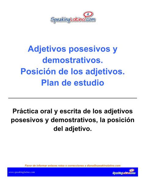 PDF Adjetivos posesivos y demostrativos Posición de los PDF