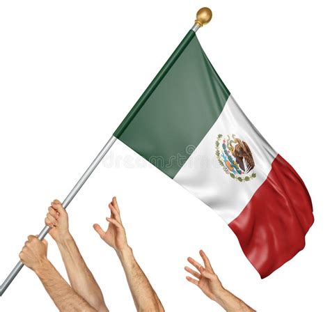 Team Of Peoples Hands Raising The Mexico National Flag Stock