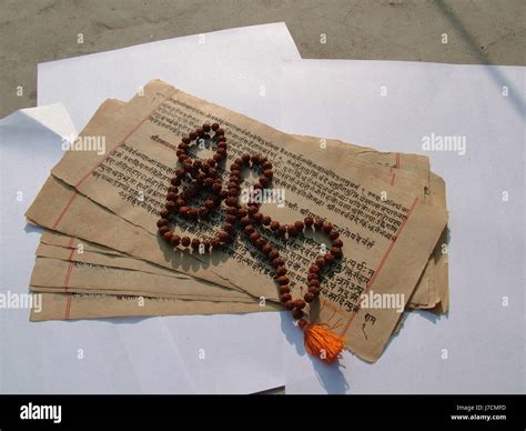 Original Rukdraksha Mala And Sanskrit Vedic Writings 5 Mukhi Old Vedic