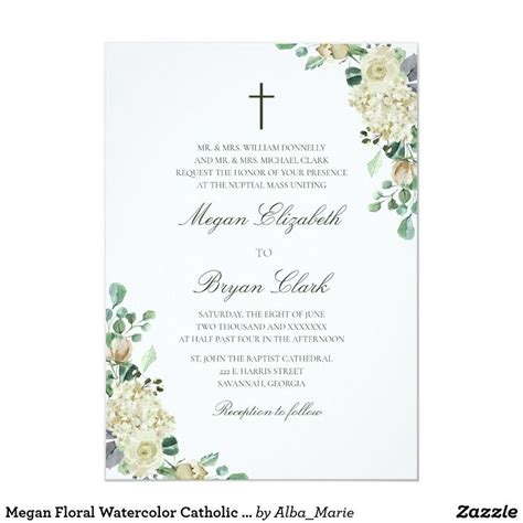 Megan Floral Watercolor Catholic Wedding Invitation In 2020 Catholic