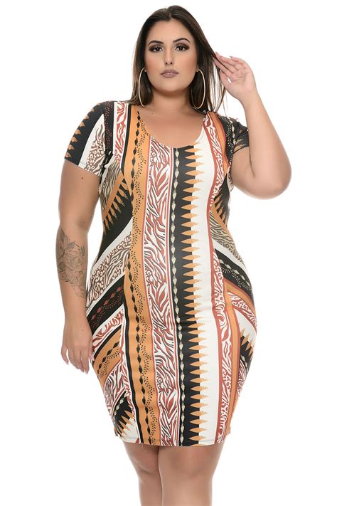 Vestido Plus Size Neoprene Manga Curta Laranja Vk Moda Plus Size