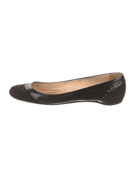 Christian Louboutin Leather Studded Accents Ballet Flats Black Flats