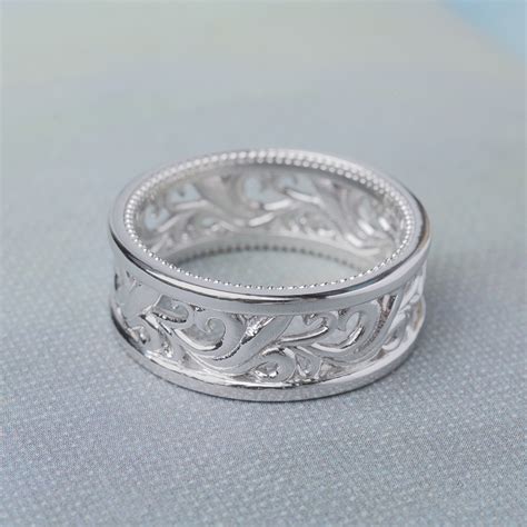 Women Filigree Wide Wedding Band In 14K White Gold Fascinating Diamonds