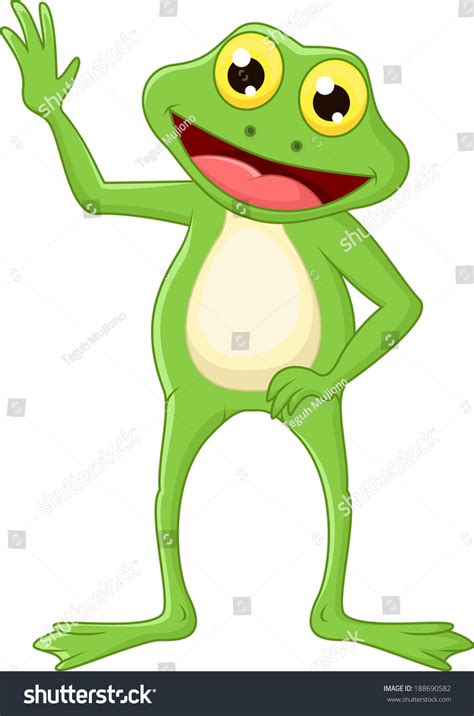 cute cartoon green frog waving hand stock vector  shutterstock
