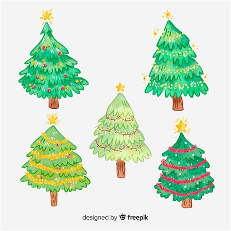 Colecci N Adorable De Rboles De Navidad Dibujados A Mano Vector Gratis