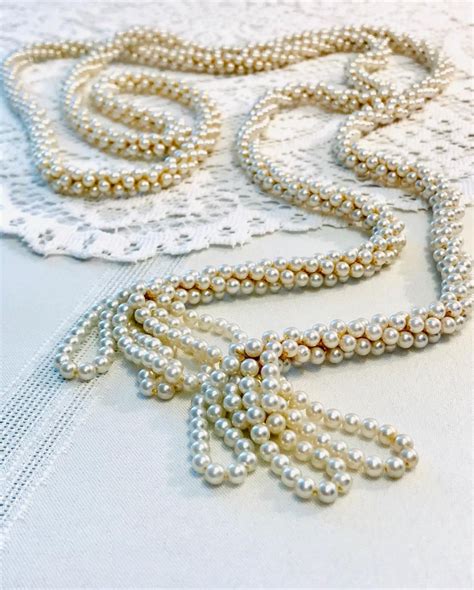 Vintage Pearl Extra Long Wrap Tassels Necklace Strand Of Knotted Pearls Necklace Vintage