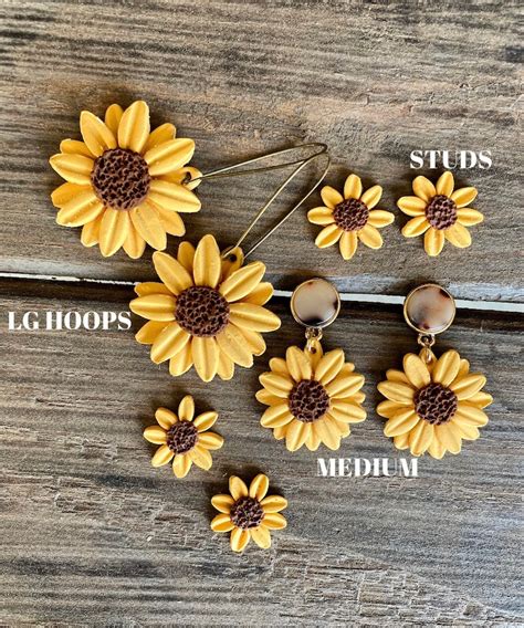 Sunflower Earrings Sunflower Hoops Sunflower Studs Etsy