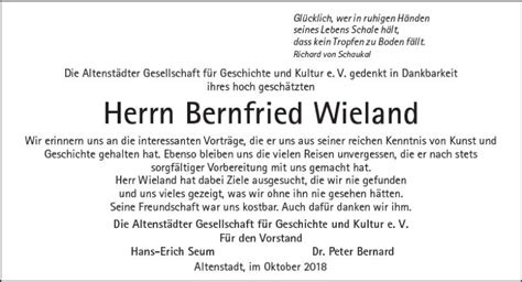 Traueranzeigen Von Bernfried Wieland Vrm Trauer De