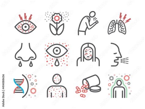 Allergy Symptoms Line Icons Infographic Vector Sign For Web Graphic