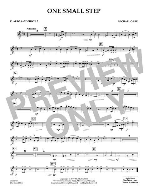 One Small Step Eb Alto Saxophone 2 By Michael Oare Sheet Music For