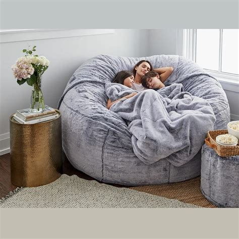 Dropshipping Giant Fluffy Fur Bean Bag Bed Slipcover Case Floor Seat Couch Futon Lazy Sofa