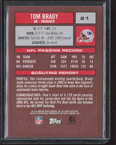 2006 Topps Draft Picks Prospects 21 Tom Brady EBay