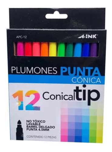 Plumon Punta Conica Aink Caja Con Piezas Colores Neon En Venta En