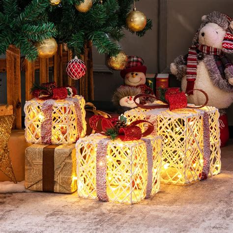 Amazon Goplus Juego De Cajas De Regalo Iluminadas De Navidad