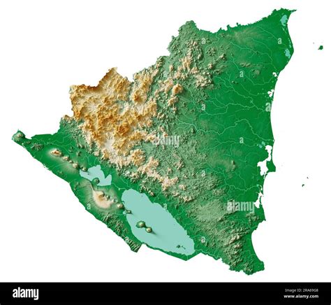 Nicaragua Highly Detailed 3d Rendering Of Shaded Relief Map With