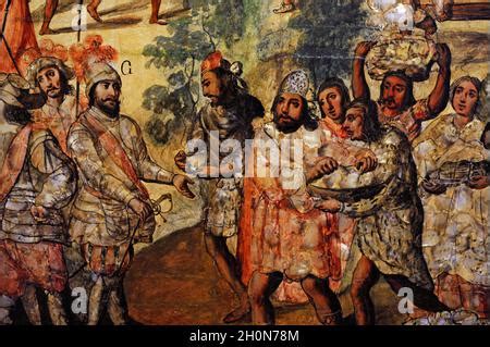 Hernan Cortes In Zempuala Welcomed By The Cacique Gordo Detail Set Of