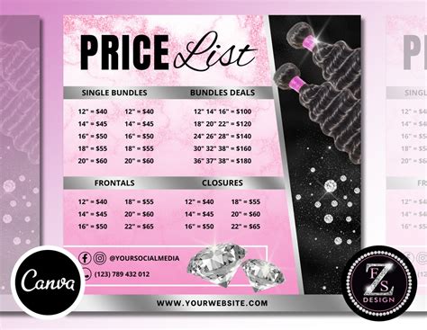 Hair Price List Flyer Diy Wig Flyer Braids Pricing List Etsy