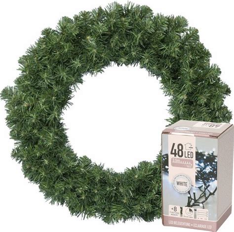 Decoris Kerstkrans Groen D Cm Incl Verlichting Helder Wit