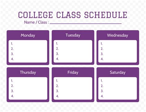 White Minimalist Texture College Class Schedule Template