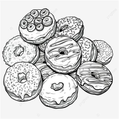 Doodle Donuts Coloring Book For Children And Adults Outline Vector