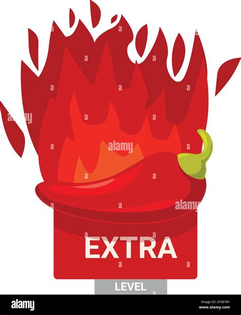 Cartoon Red Hot Chili Pepper Burning In Fire Indicating Extra Level Of