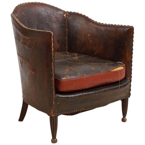 1920s French Art Deco Club Chair Upholstered In Original Leather At