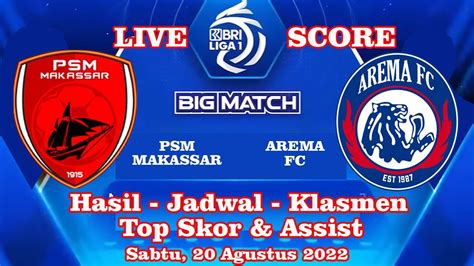 Live Score Psm Makassar Vs Arema Fc Bri Liga 1 2022 Pekan Ke 5 Sabtu 20 Agustus 2022