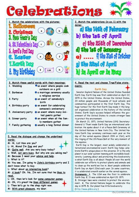 188 CELEBRATIONS English ESL Worksheets Pdf Doc