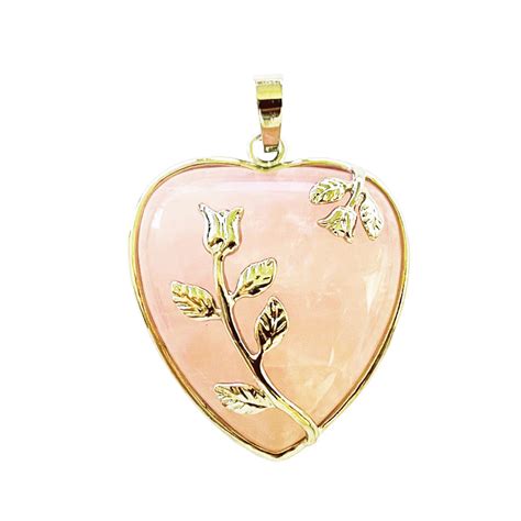 Pendentif Quartz Rose Coeur Fleuri Mineraux Fr