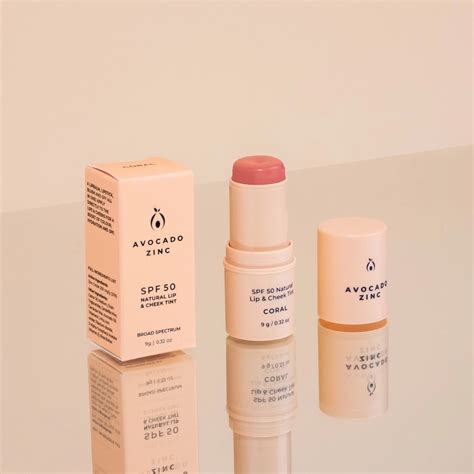 Avocado Zinc Spf 50 Natural Lip And Cheek Tint Coral Sunny Bliss