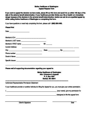 Molina Appeal Form Washington Fill Online Printable Fillable Blank