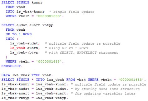 Update Multiple Variables In ABAP Select Single Statement