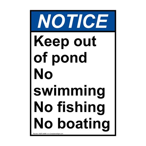 Ansi Keep Out Of Pond No Swimming No Fishing No Boating Sign Ane 34699