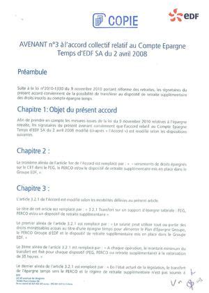 Calaméo Avenant n 3 à l accord collectif relatif au CET EDF SA du 02