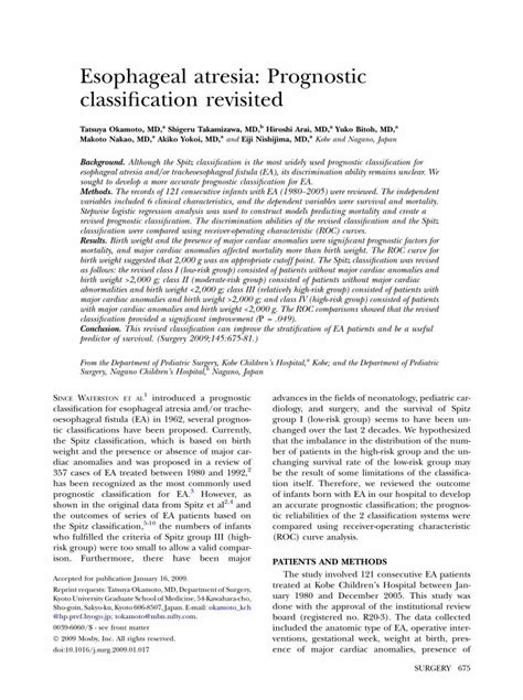 PDF Esophageal Atresia Prognostic Classification Revisited DOKUMEN