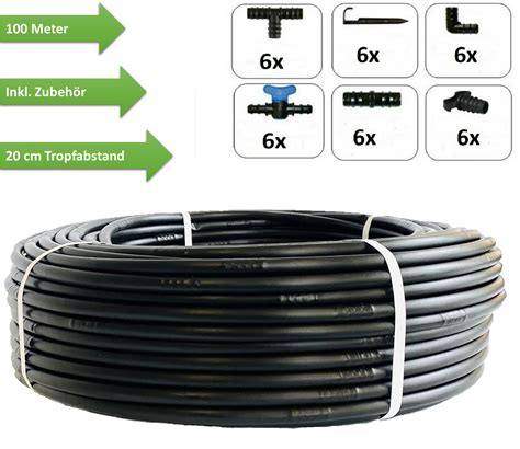 Tropfschlauch 100M Perlschlauch Tropfabstand 20cm Garten Bewässern SET