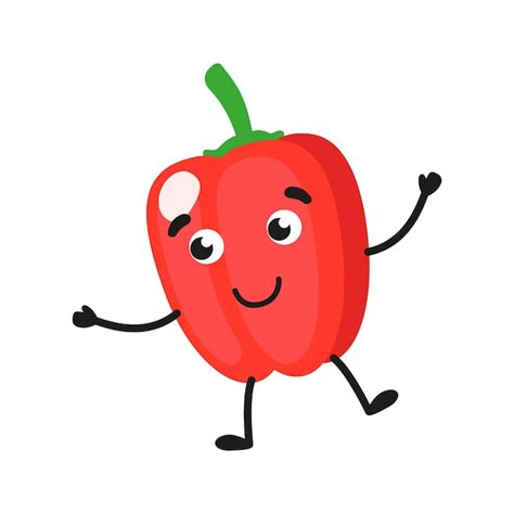 Vector De Dibujos Animados Alegre Lindo Personaje De Pimiento Rojo