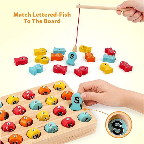 Coogam Wooden Magnetic Fishing Game Fine Motor Skill Toy Abc Alphabet